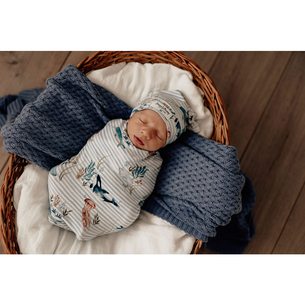 Whale snuggle swaddle & beanie