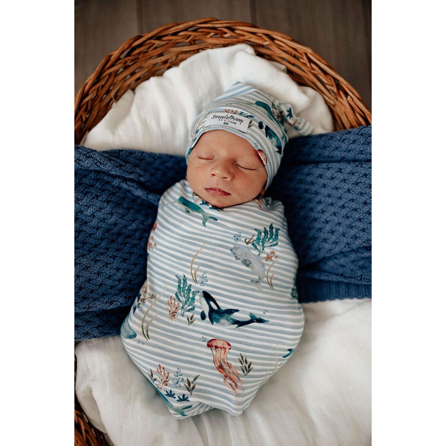 Whale snuggle swaddle & beanie