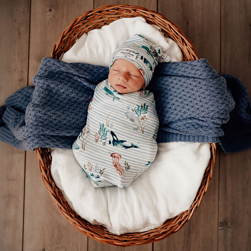 Whale snuggle swaddle & beanie