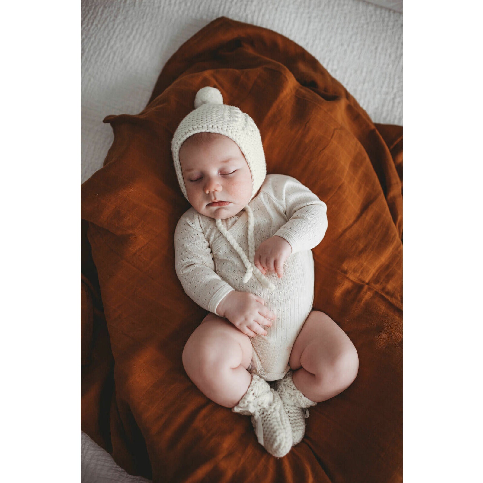 Snuggle Hunny Kids Ivory Merino Wool Bonnet Booties Little